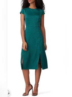 Ted Baker Emerald Green Animal-Print Jacquard Style Midi Dress with Front Slits